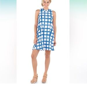Mudpie Women’s NWT Blue and White Windowpane Pattern Sleeveless Dress